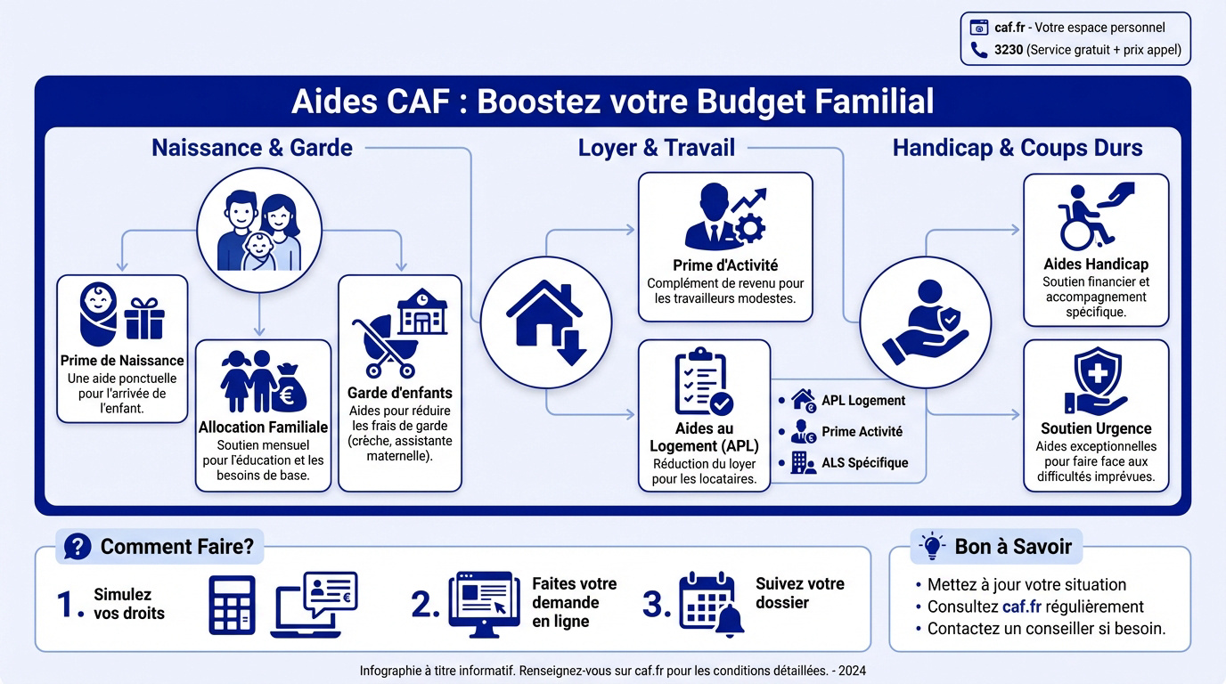 Famille consultant les aides de la CAF