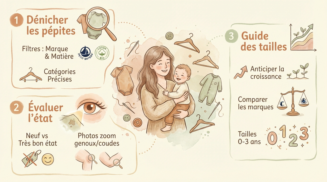 Vêtements de bébé d'occasion triés avec soin