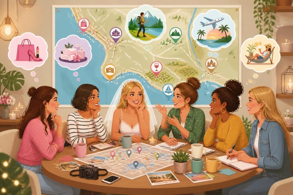 discutez avec vos témoins pour partager et organiser vos envies autour de votre enterrement de vie de jeune fille (evjf).