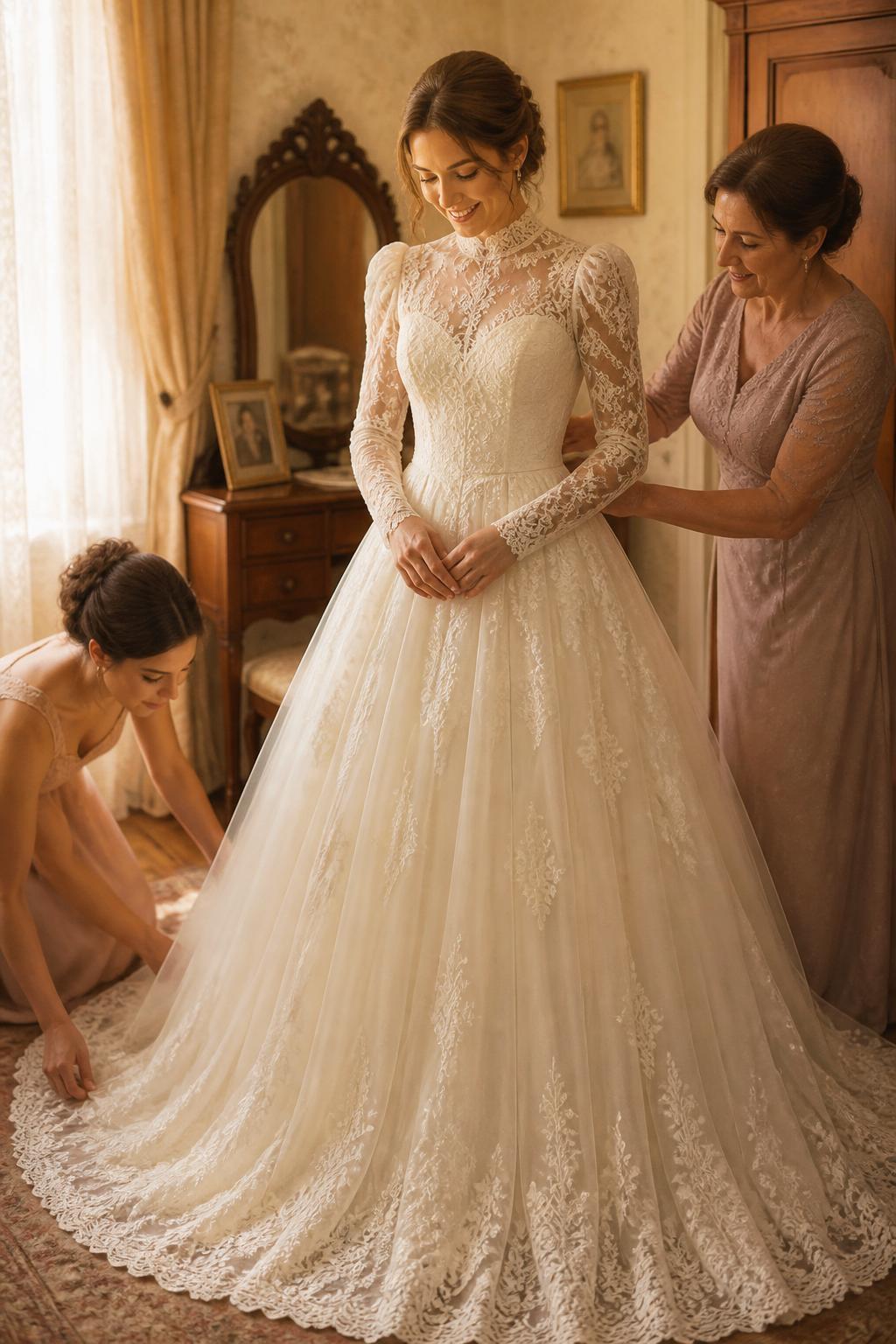 découvrez l'histoire émouvante d'une robe de mariée vintage, portée avec amour à travers plusieurs générations, symbole d'élégance et de tradition familiale.