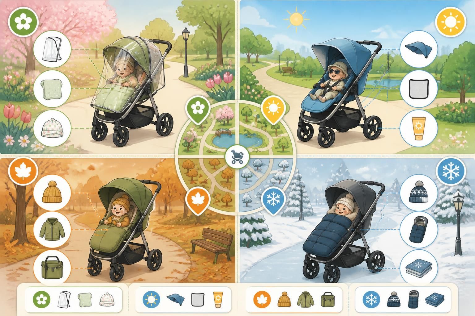 découvrez les accessoires indispensables pour une balade en poussette réussie, adaptés à chaque saison pour le confort et la sécurité de votre enfant.
