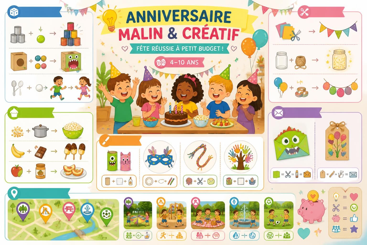dĂ©couvrez des idĂ©es crĂ©atives et Ă©conomiques pour organiser une fĂȘte d'anniversaire inoubliable pour les enfants de 4 Ă 10 ans, sans dĂ©passer votre budget.