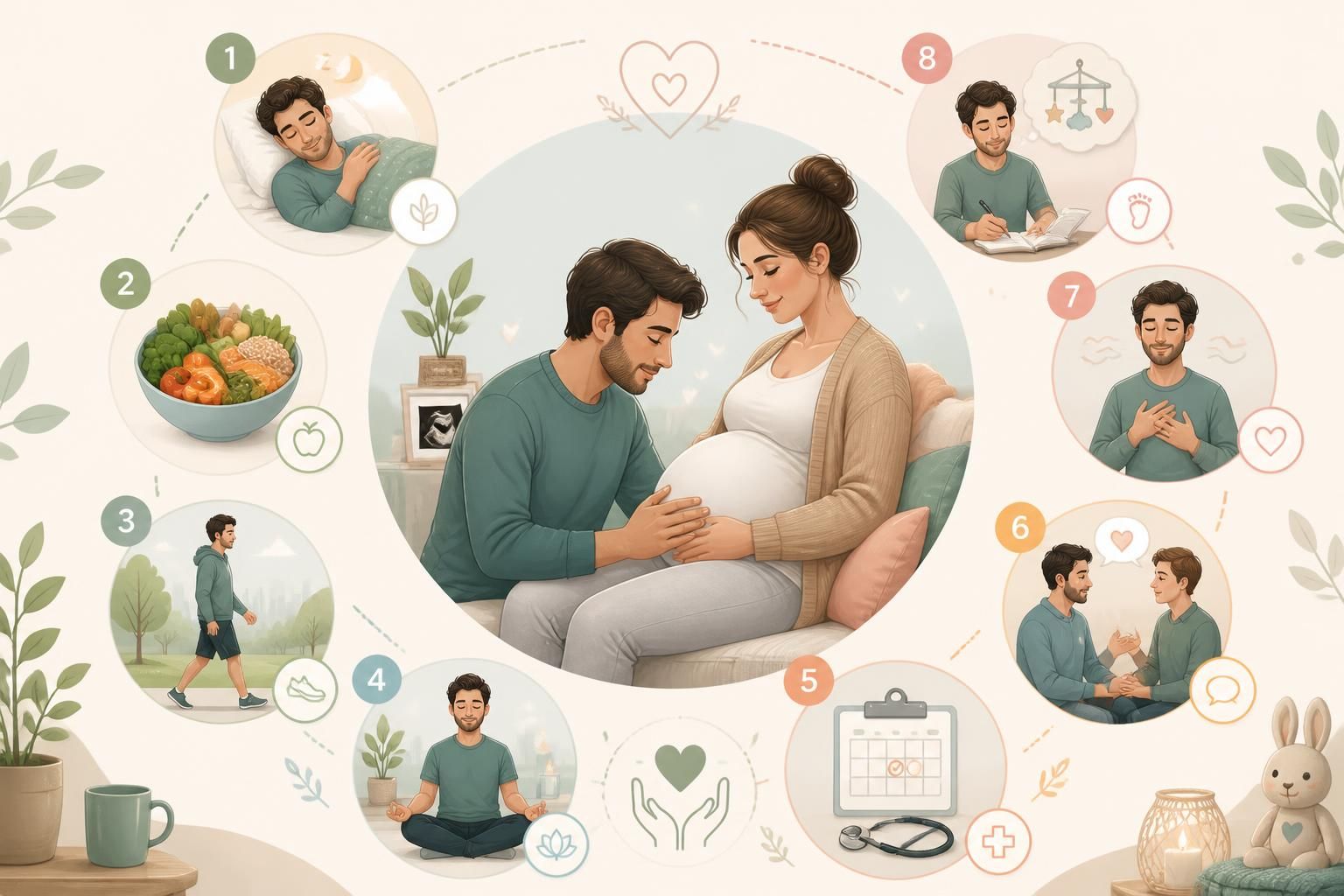 découvrez 8 conseils essentiels pour les futurs papas afin de prendre soin d'eux-mêmes et accompagner pleinement leur partenaire pendant la grossesse.