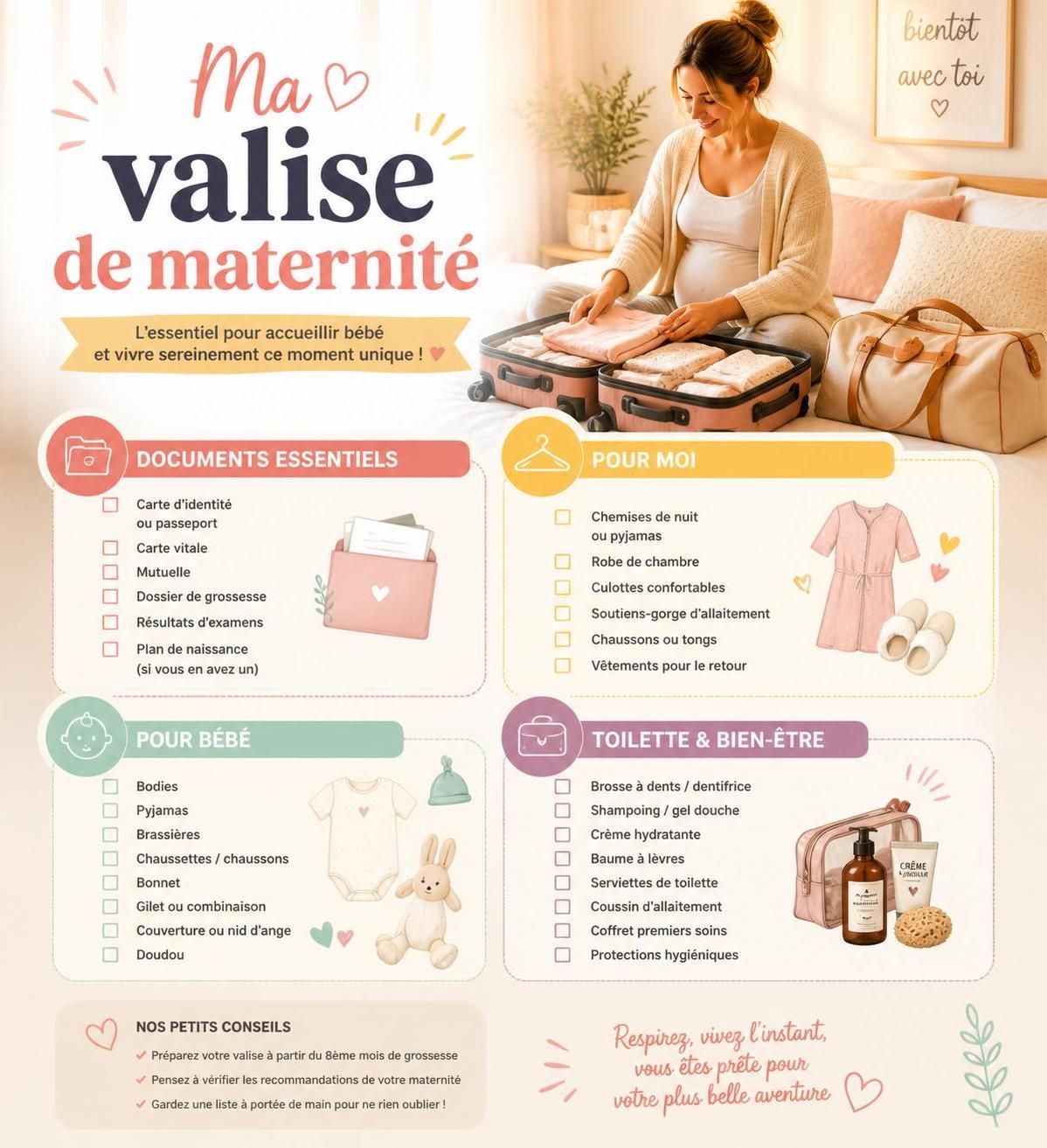découvrez la liste complète de la valise de maternité pour être parfaitement préparée et ne rien oublier le jour j. astuces et conseils incontournables pour futurs parents.