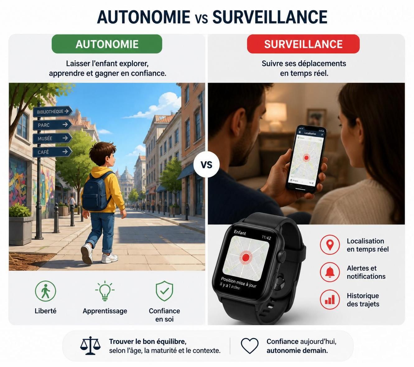 découvrez comment la montre connectée pour enfant peut être un outil utile de suivi parental tout en posant la question de la surveillance excessive.