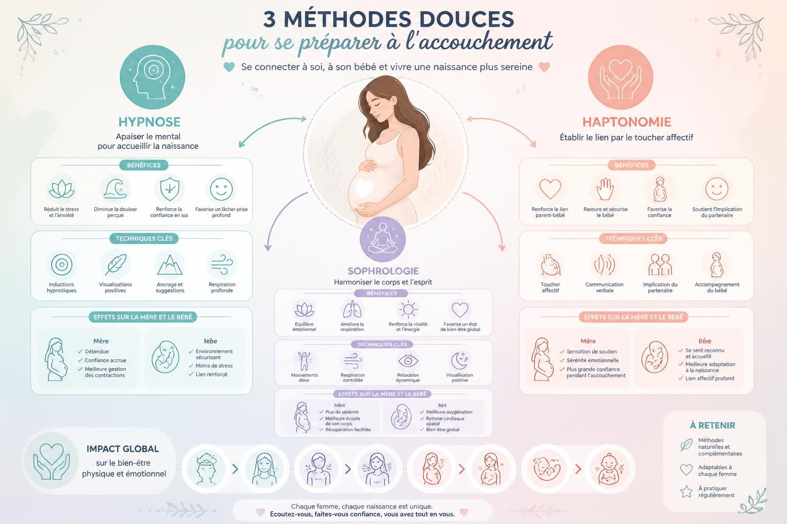découvrez comment préparer votre accouchement en douceur grâce à l'hypnose, la sophrologie ou l'haptonomie. comparez ces méthodes pour choisir celle qui vous convient le mieux.
