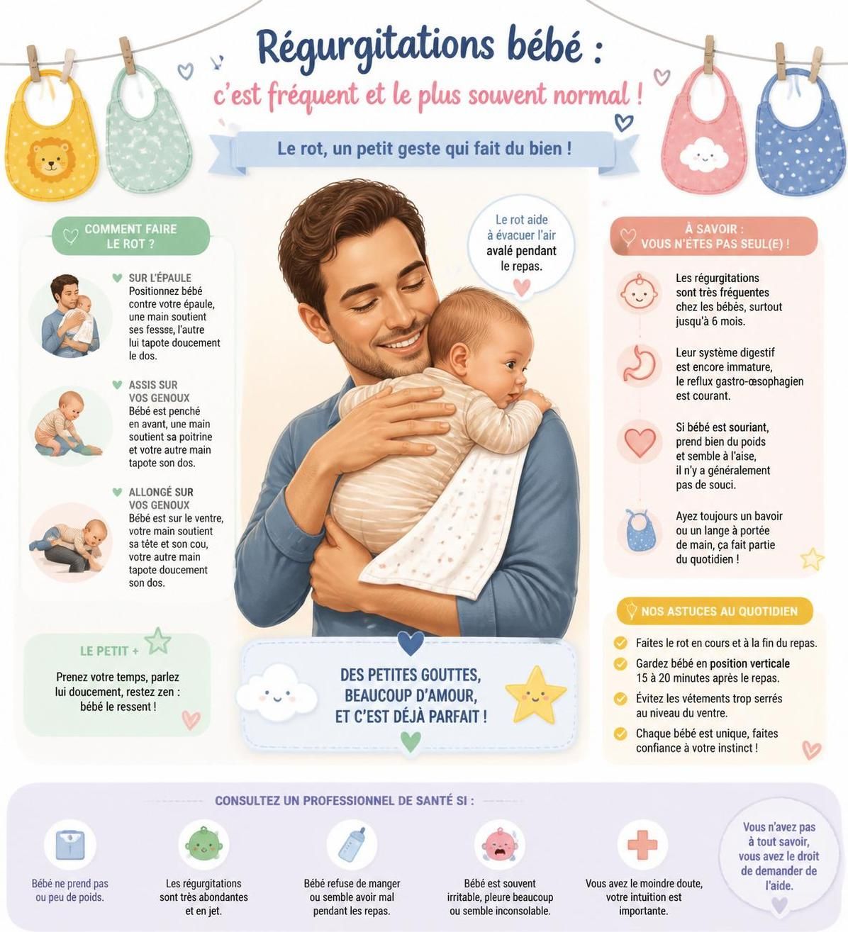 découvrez des techniques efficaces pour accompagner bébé lors des rots et régurgitations, adaptées à son âge pour un confort optimal.