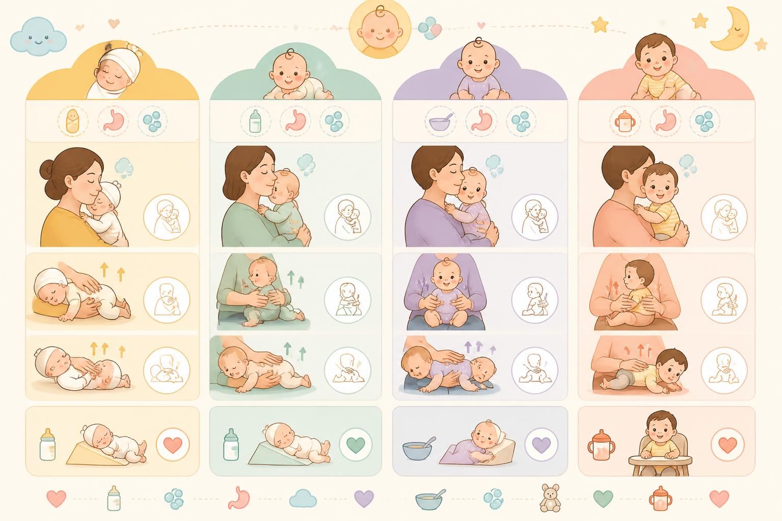 découvrez des techniques efficaces pour aider votre bébé à gérer les rots et régurgitations, adaptées à chaque tranche d'âge, pour un confort optimal.