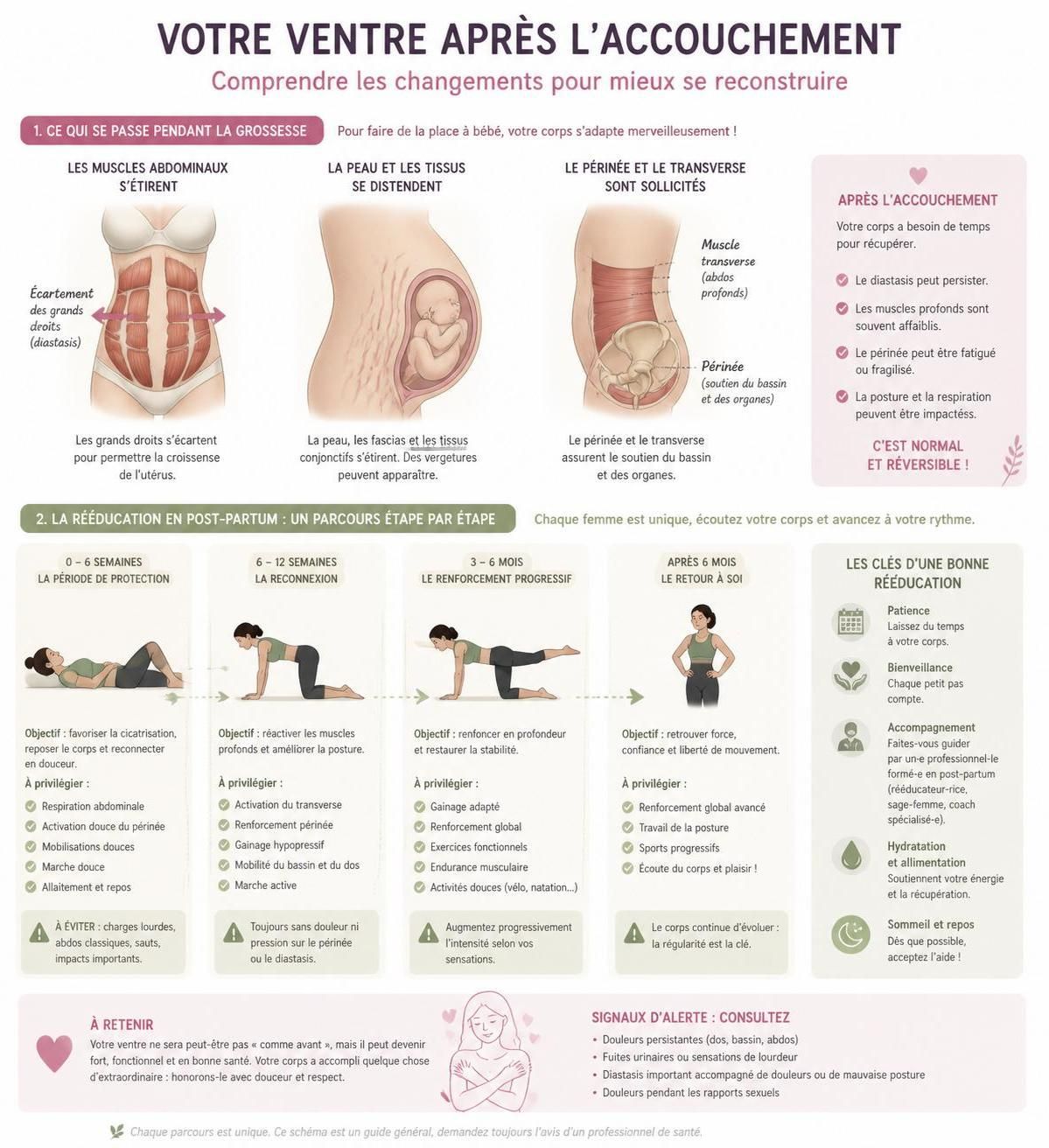 découvrez des exercices de rééducation efficaces pour tonifier votre ventre après bébé et apprenez quand et comment reprendre l'activité en toute sécurité pour éviter les blessures.