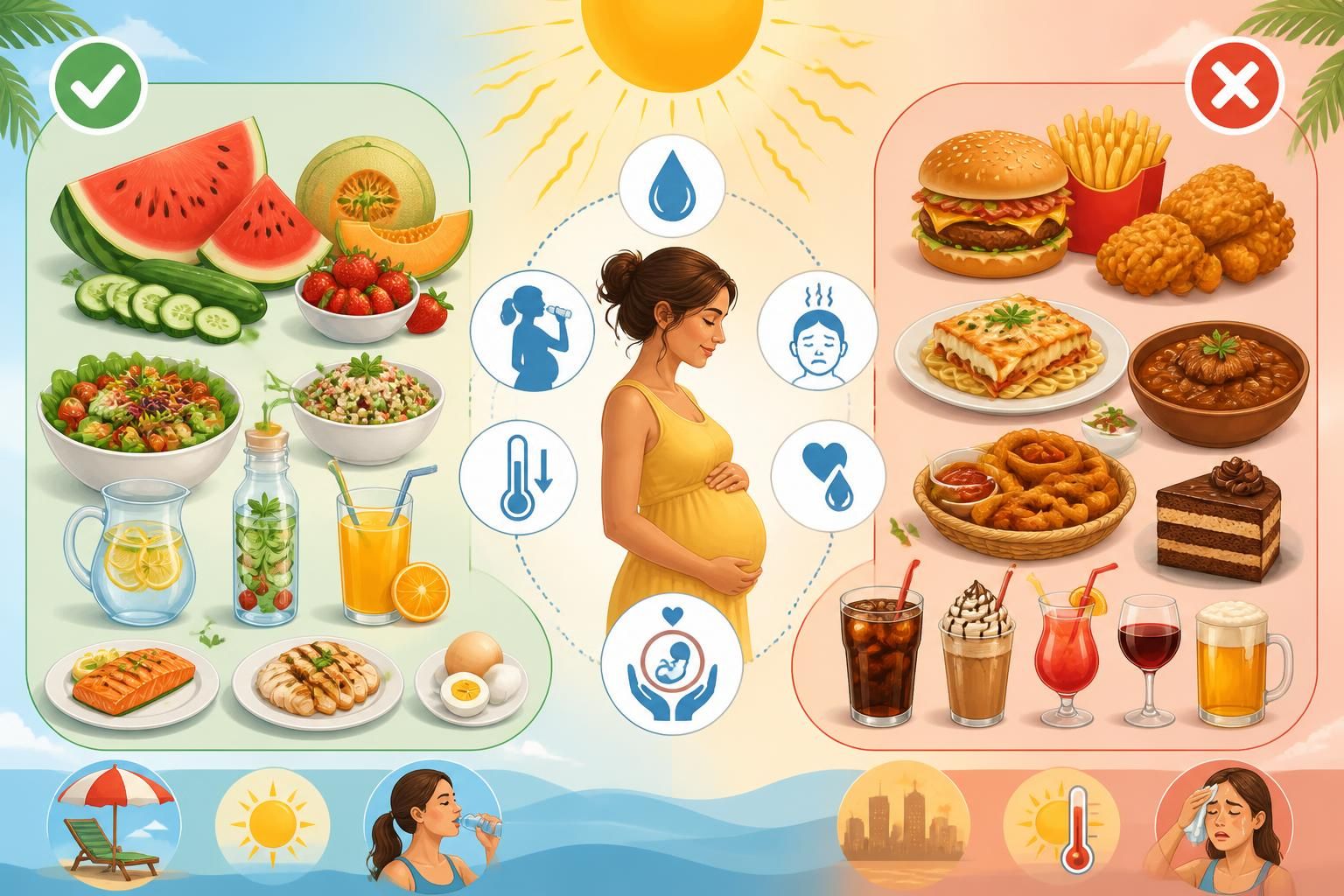 découvrez comment adapter l'alimentation pendant la grossesse en été pour rester en bonne santé : les aliments à privilégier et ceux à éviter lors des fortes chaleurs.