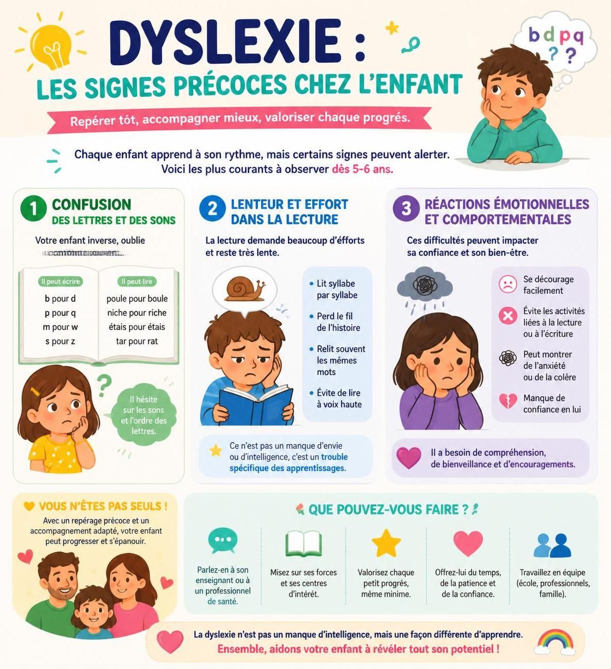 découvrez les premiers signes de la dyslexie chez l'enfant, comment réaliser un bilan précis et les meilleures méthodes pour l'accompagner efficacement à la maison.