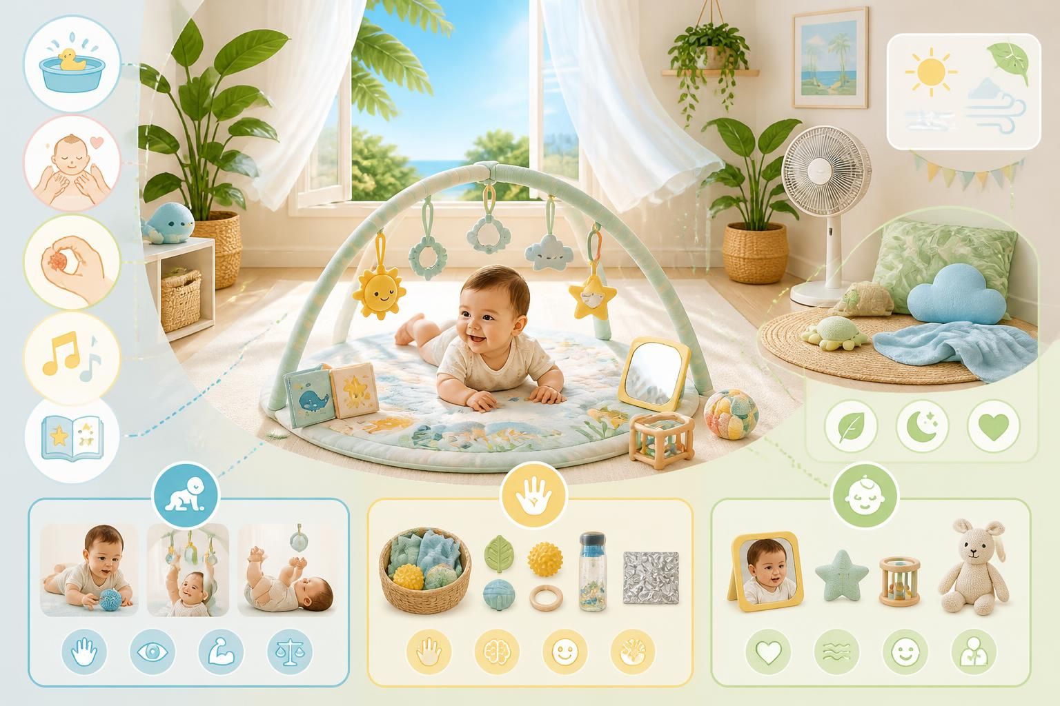 découvrez des idées d'activités fraîches et adaptées pour divertir et stimuler bébé de 0 à 18 mois pendant l'été à la maison.