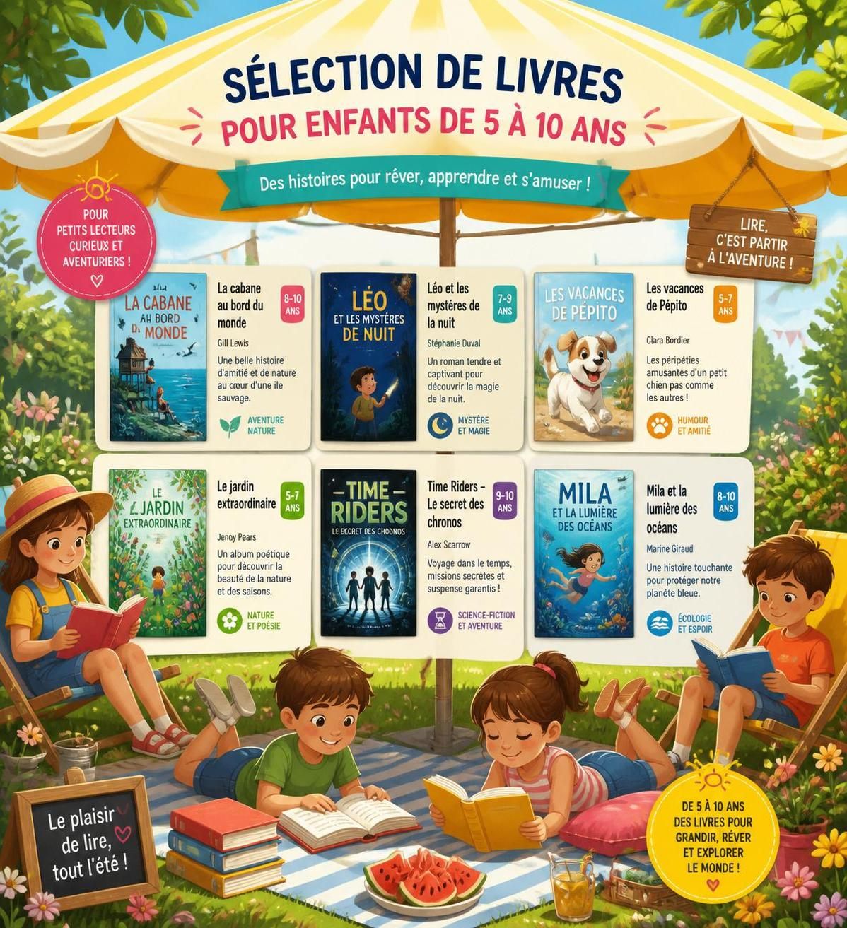 découvrez notre sélection de livres pour enfants de 5 à 10 ans à partager cet été, des histoires captivantes pour éveiller leur imagination et passer des moments complices en famille.