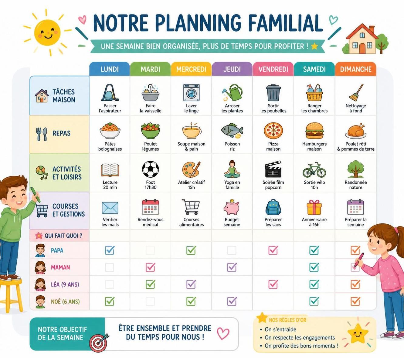 découvrez des méthodes efficaces pour organiser la semaine en famille et optimiser votre temps ensemble grùce à des systÚmes éprouvés qui facilitent la vie quotidienne.