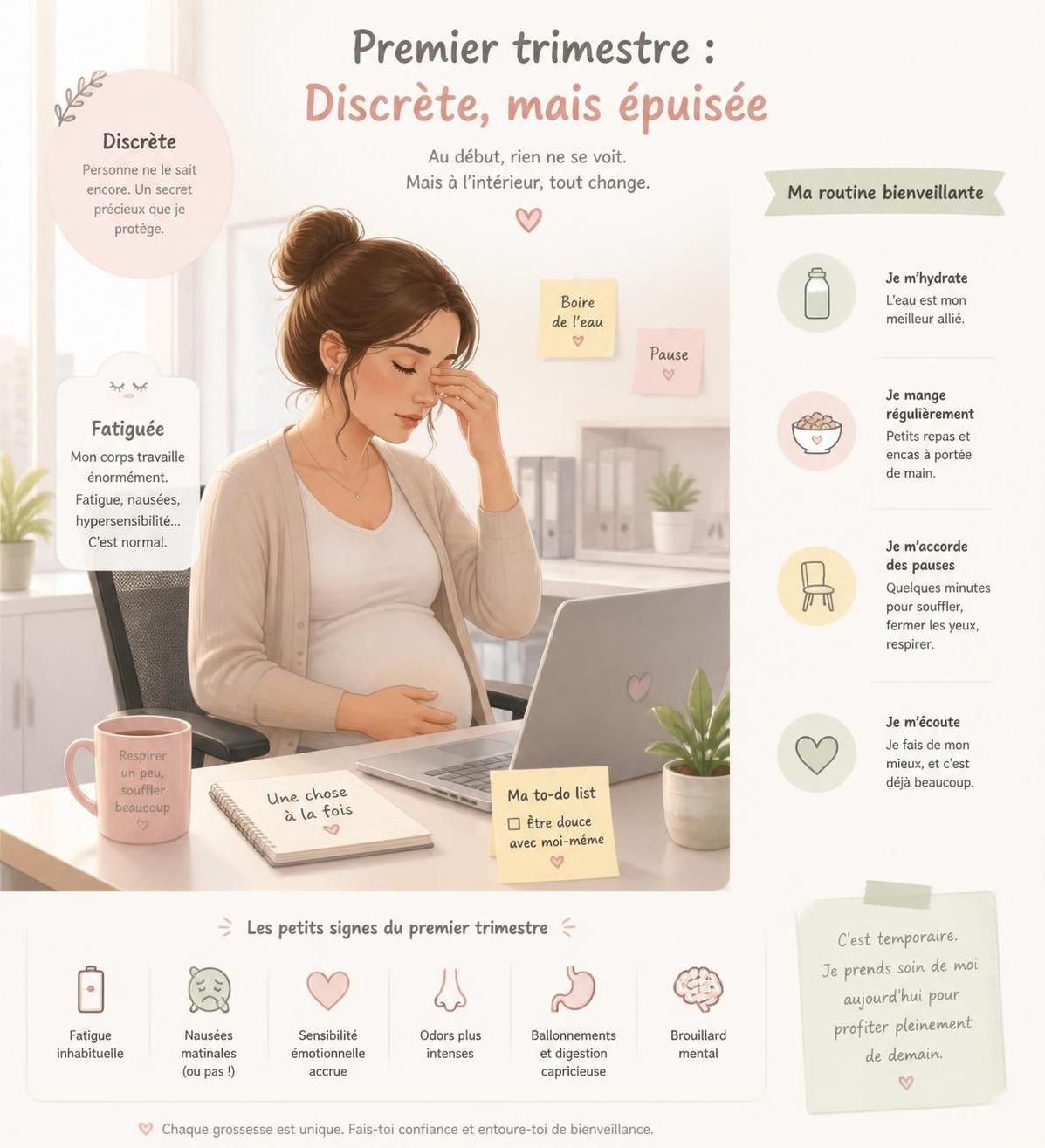 découvrez comment traverser les semaines difficiles du premier trimestre de grossesse lorsqu'on choisit de ne pas encore l'annoncer, avec conseils et témoignages pour mieux vivre cette période invisible.
