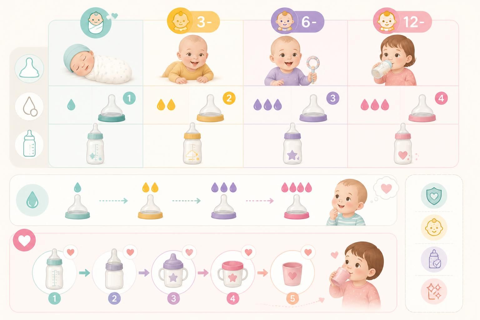 découvrez comment choisir la bonne taille de débit pour les tétines et biberons en fonction de l'âge de bébé et apprenez des conseils pratiques pour gérer le sevrage en douceur.