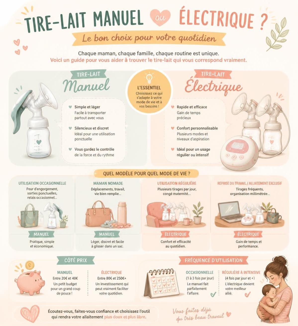 découvrez comment choisir entre un tire-lait électrique ou manuel et apprenez à établir une routine de tirage efficace pour un allaitement réussi et confortable.