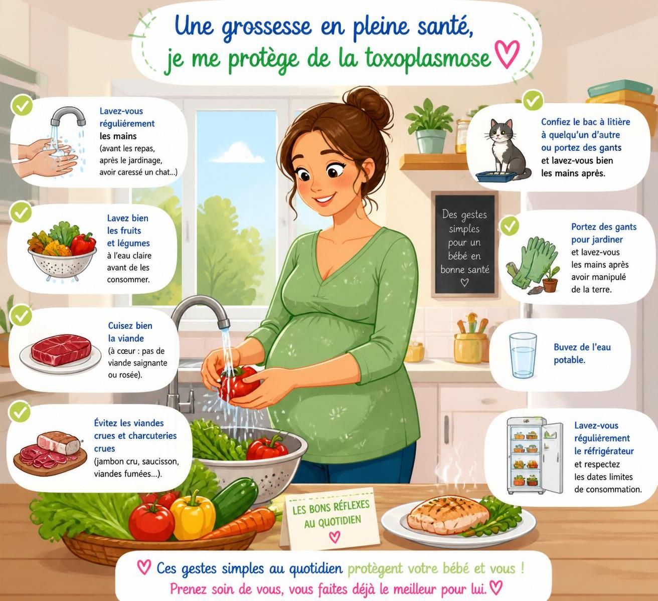 découvrez comment prévenir la toxoplasmose pendant la grossesse grùce à nos conseils sur les aliments à éviter, les gestes simples à adopter et les tests à réaliser pour assurer la sécurité de maman et bébé.