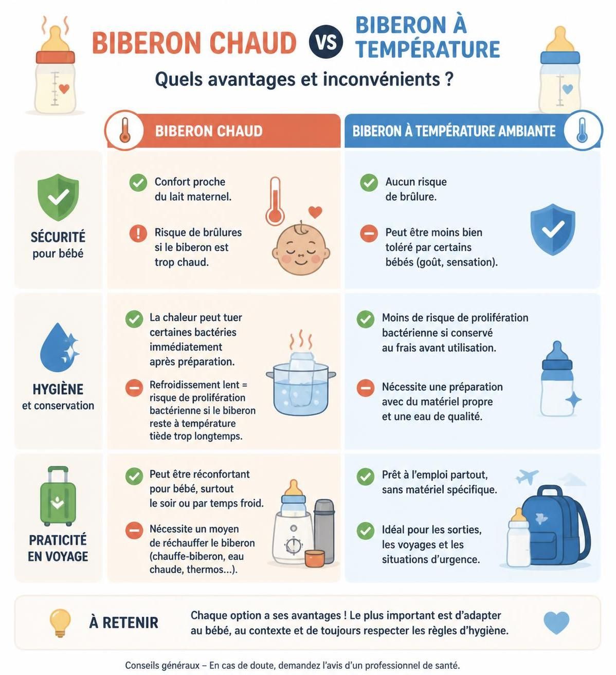 découvrez comment assurer la sécurité et le confort de votre bébé avec un biberon chaud ou à température ambiante, ainsi que des astuces pratiques pour les voyages.